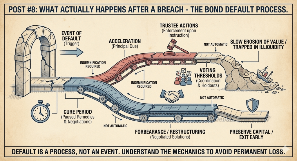 Post #8 — Events of Default, Acceleration & Trustee Powers: What Actually Happens After a&nbsp;Breach